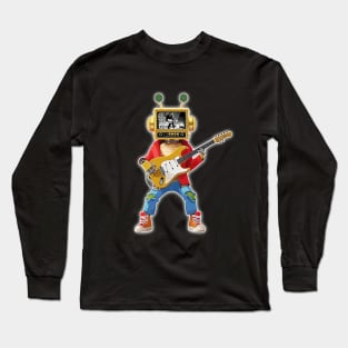 Rock and Roll Robot Plays Lead Guitar with a TV Head Chuck Berry Music Video Robot Long Sleeve T-Shirt